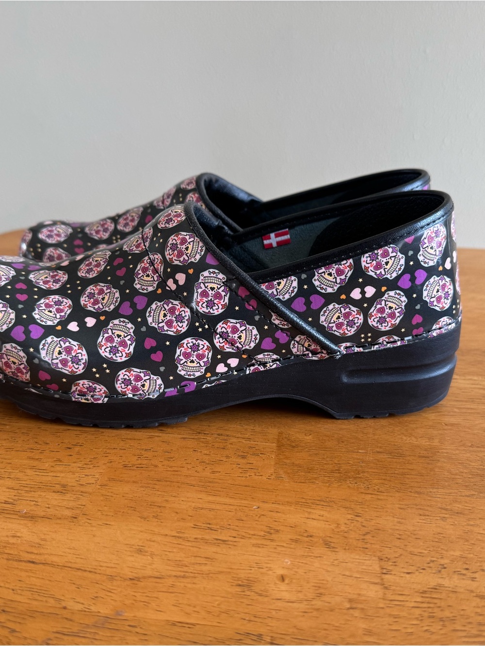 Sanita Sz 41 / US 10 Black Sugar Skull Clog Shoes